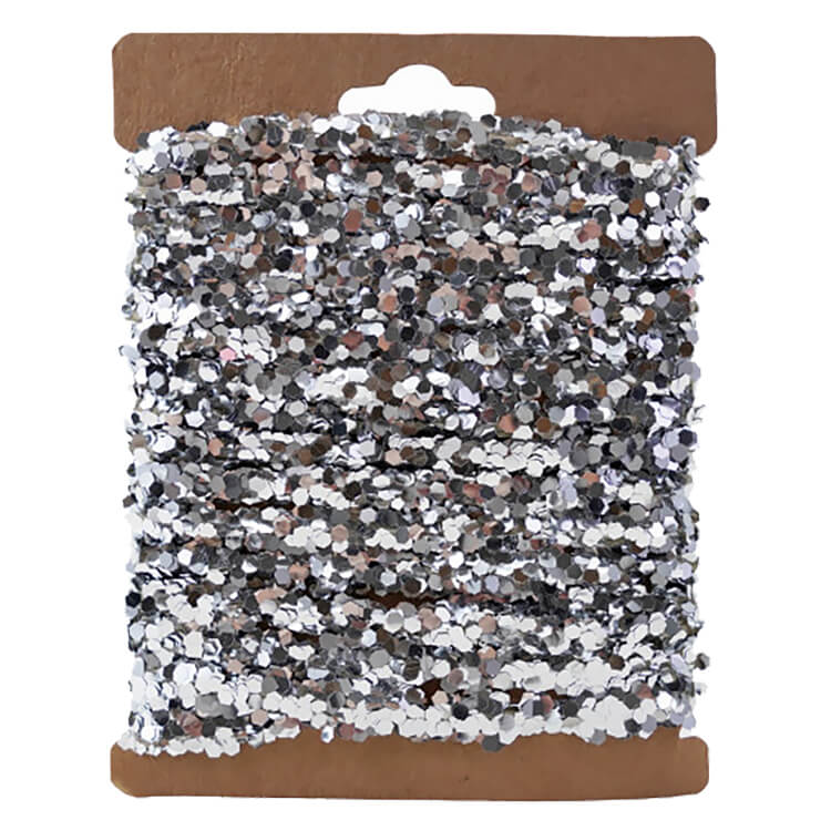 120" Silver Finish String Glitter Garland On Kraft Card