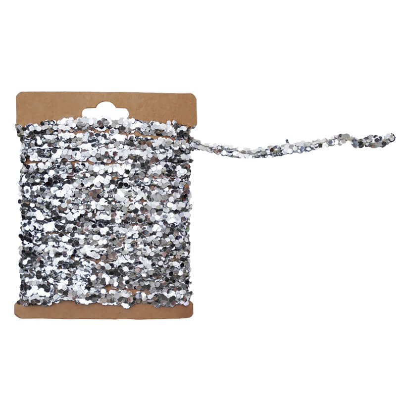 120" Silver Finish String Glitter Garland On Kraft Card