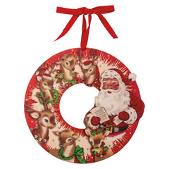 13.25" Red Retro Santa Wreath