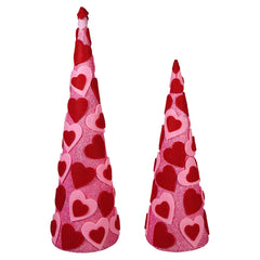 14" & 18" Dancing Hearts Glitter Cone Trees Set/2