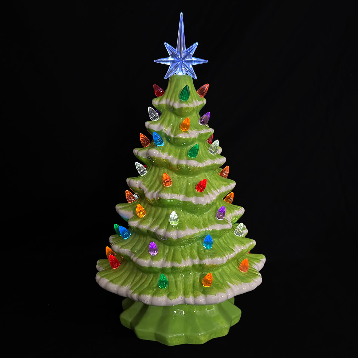 14.5" Large Lighted Green Ceramic Christmas Tree