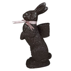 14" Large Chocolate Colored Standing Bunny With Basket