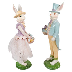 14" Mr. & Mrs. Easter Bunny Holding Basket Of Eggs