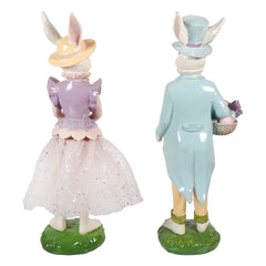14" Mr. & Mrs. Easter Bunny Holding Basket Of Eggs