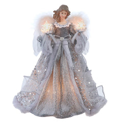 14" UL 10-Light Silver & Ivory Angel Tree Topper