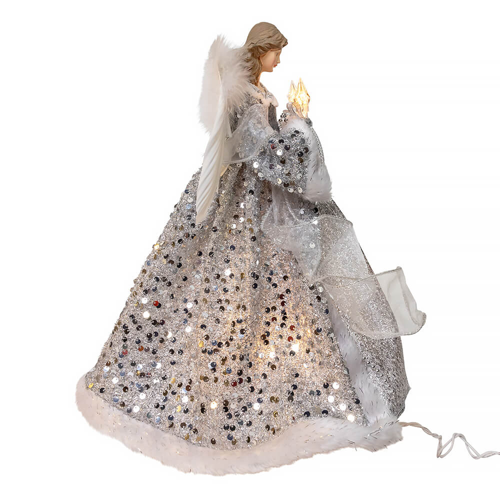 14" UL 10-Light Silver & Ivory Angel Tree Topper