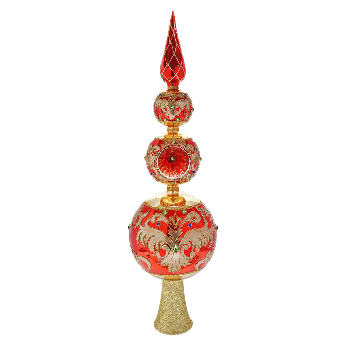 15.75" Bellissimo Glass Red & Gold Finial Tree Topper