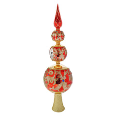 15.75" Bellissimo Glass Red & Gold Finial Tree Topper