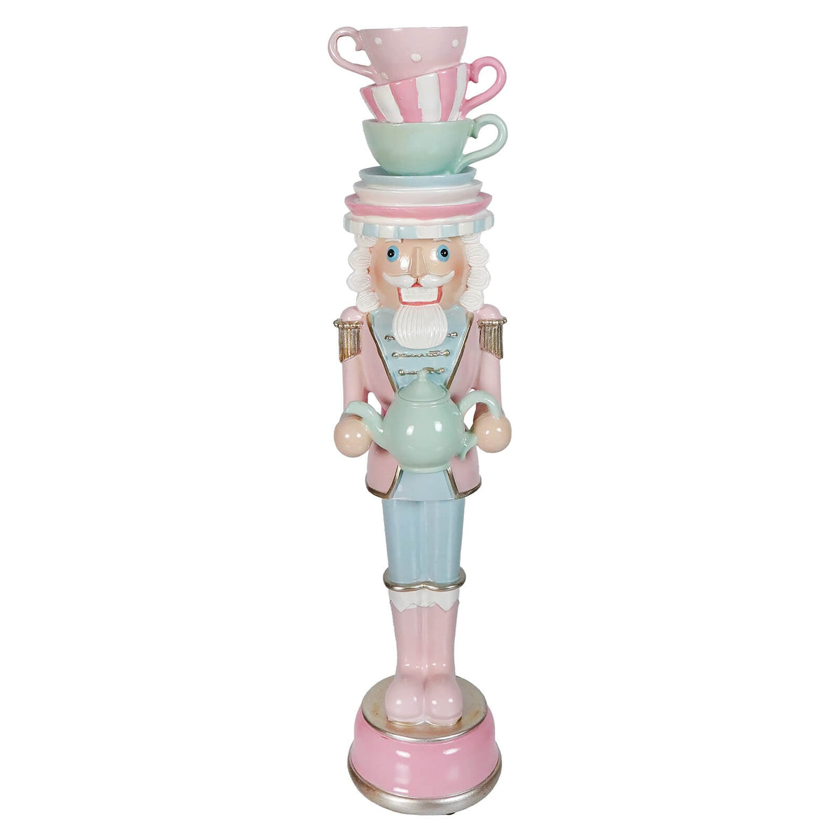 15.75" Pastel Resin Dessert Toy Soldier Balancing Teacups