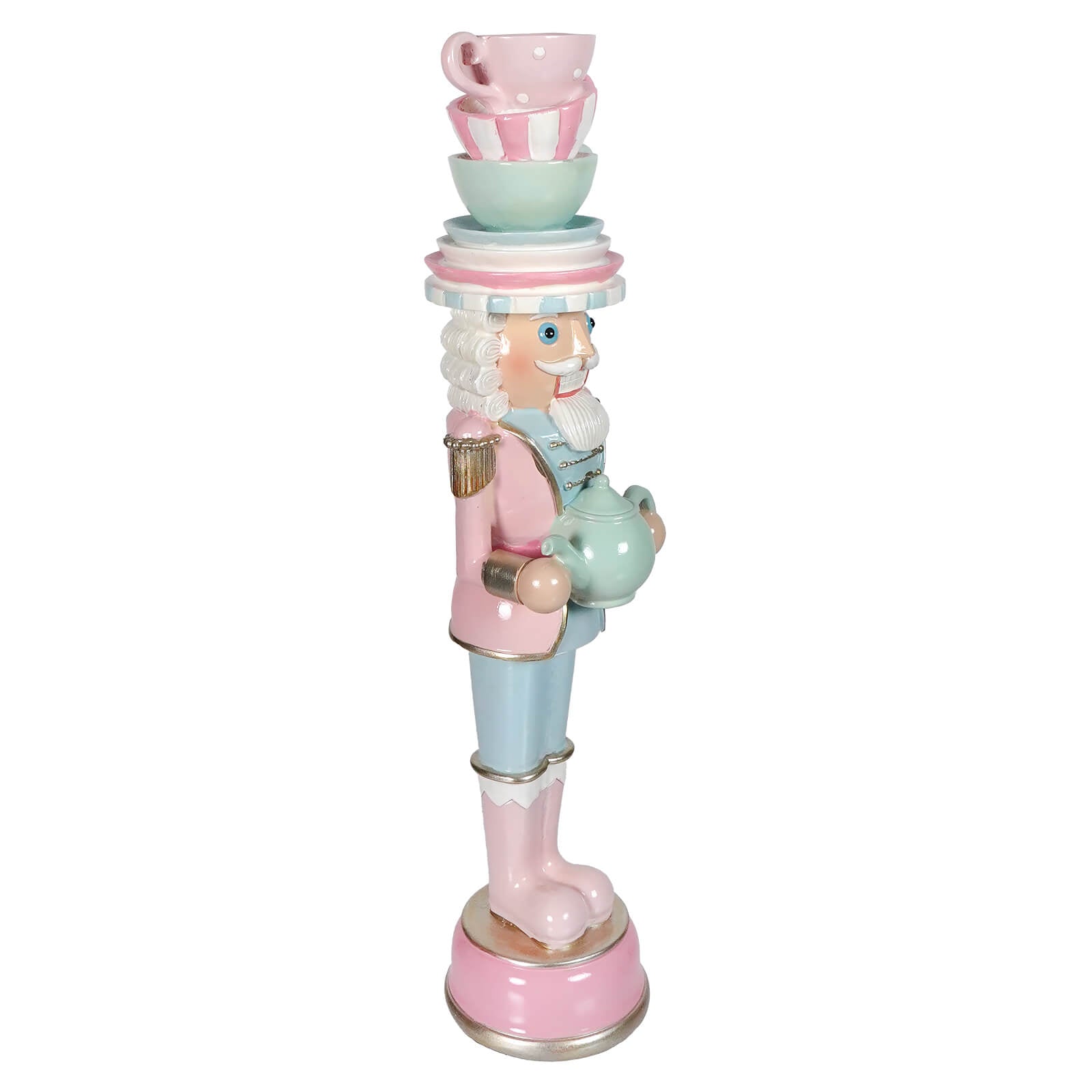 15.75" Pastel Resin Dessert Toy Soldier Balancing Teacups