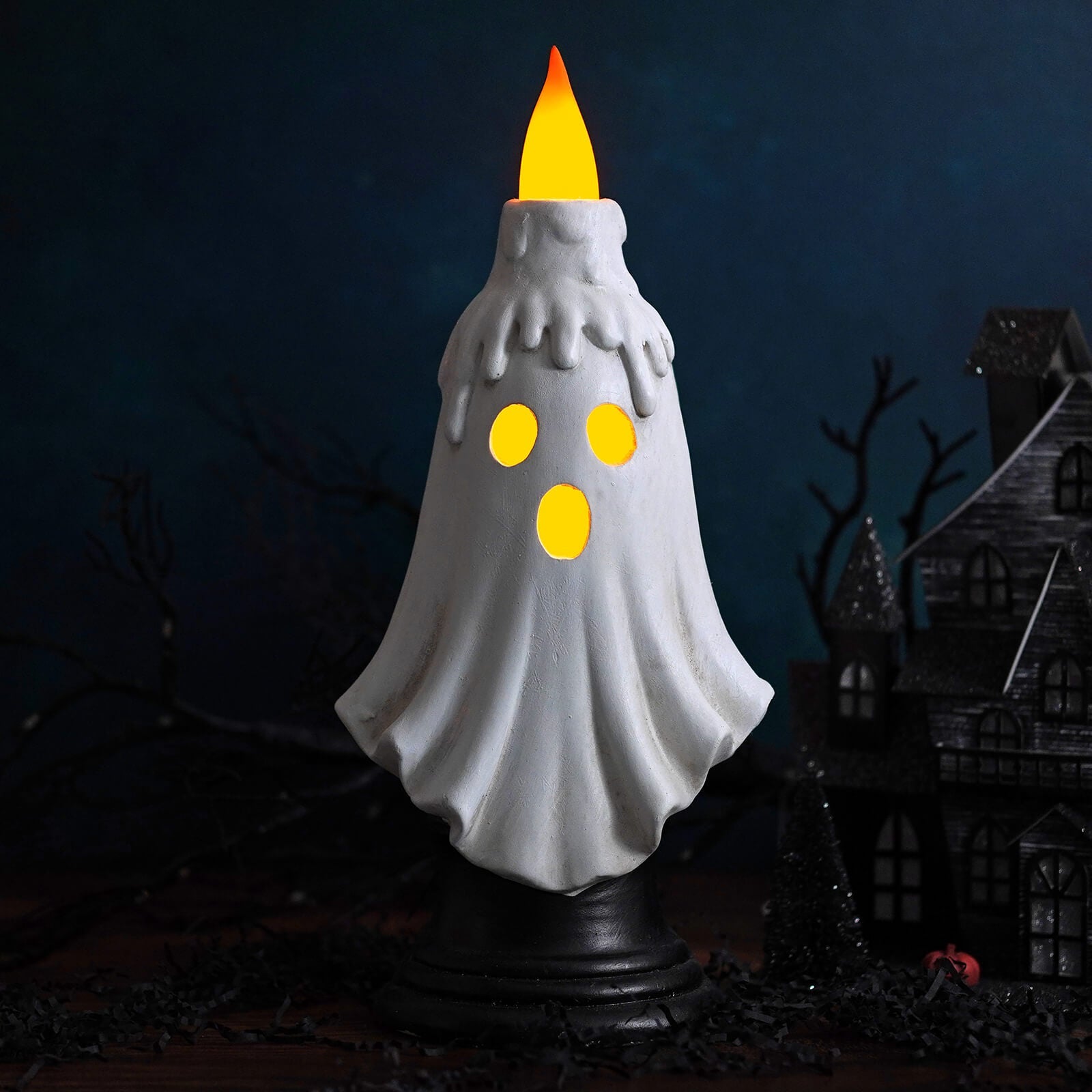 16.5" Large LED Lighted Halloween Ghost Flickering Candle