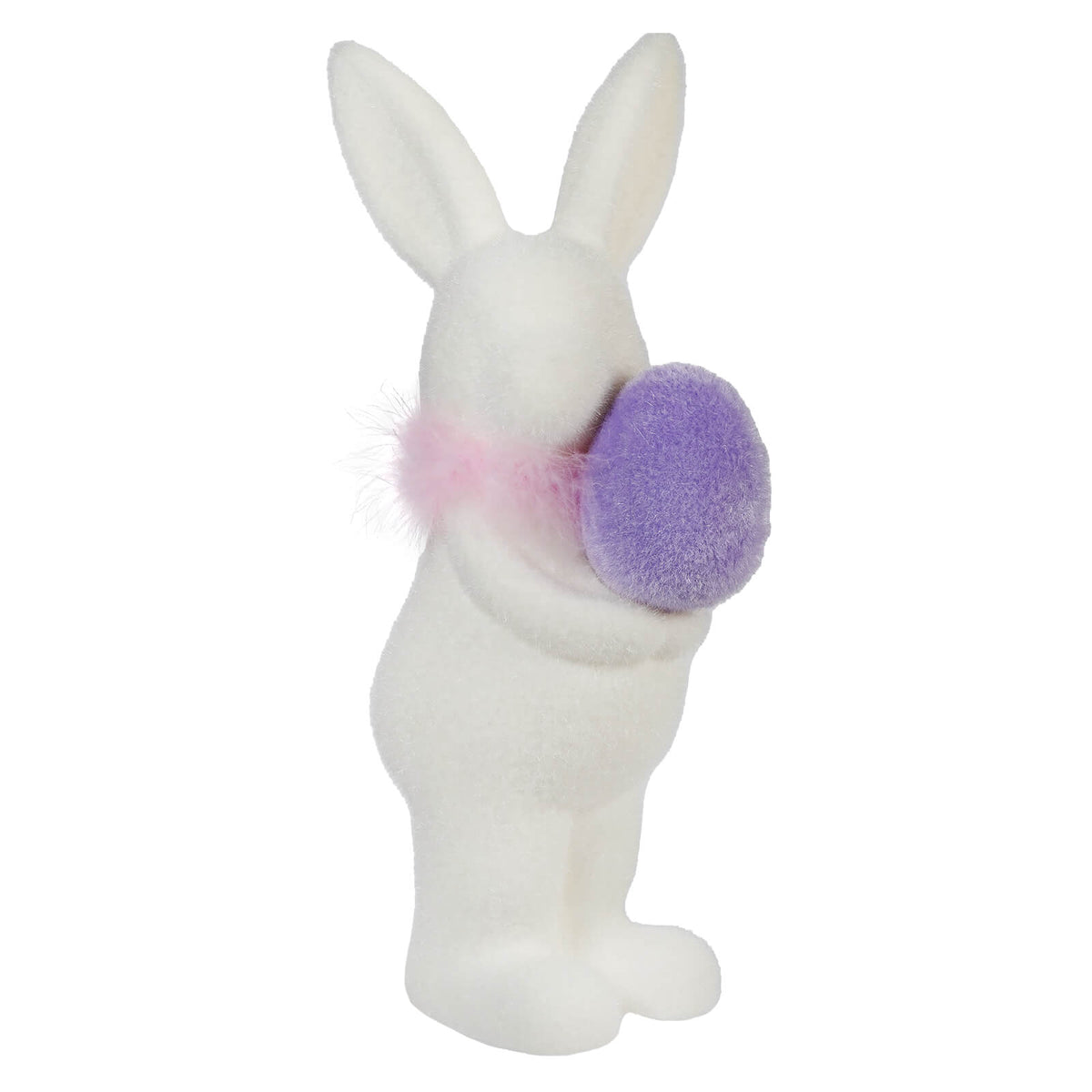 16" Flocked White Bunny Holding Purple Egg