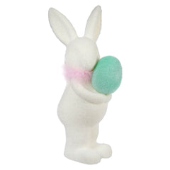 16" Flocked White Bunny Holding Teal Egg