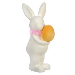 16" Flocked White Bunny Holding Yellow Egg
