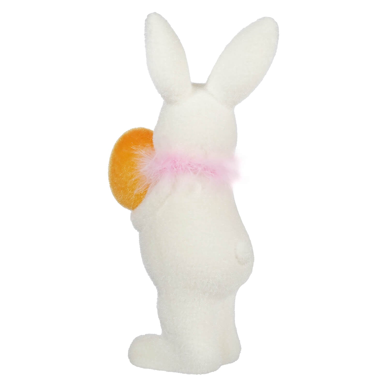 16" Flocked White Bunny Holding Yellow Egg
