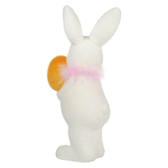 16" Flocked White Bunny Holding Yellow Egg