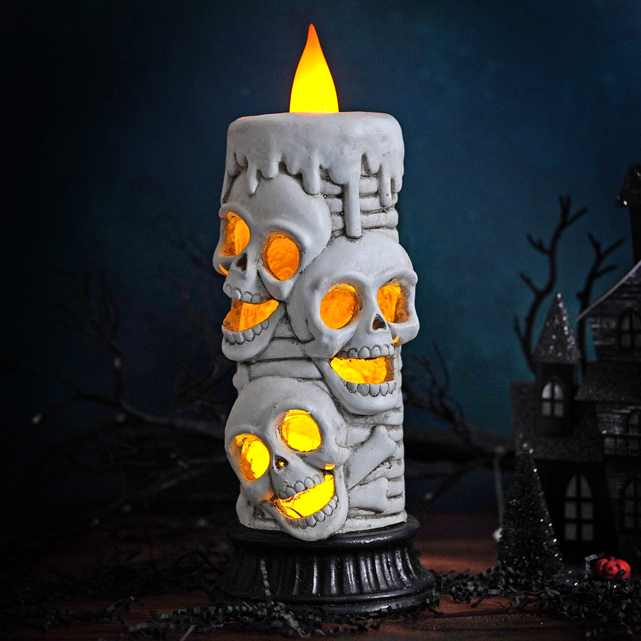 16" Large LED Halloween Skull Flickering Candle