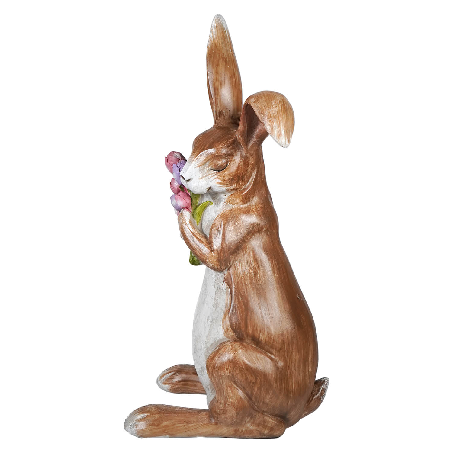 16" Serene Brown Bunny Clutching Spring Floral Bouquet