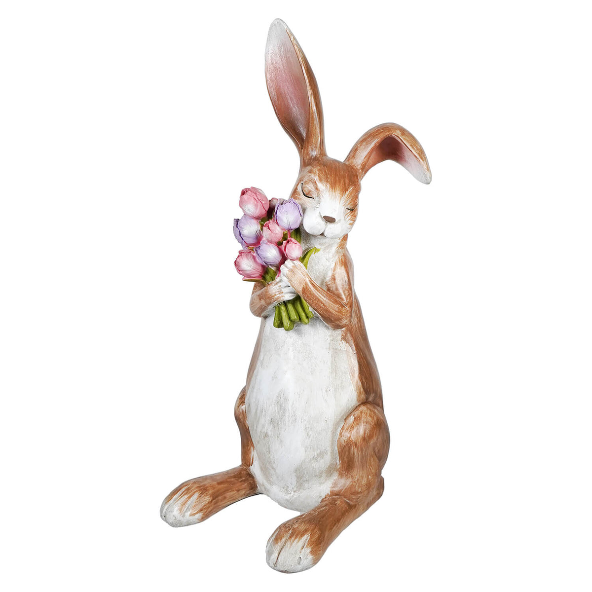 16" Serene Brown Bunny Clutching Spring Floral Bouquet