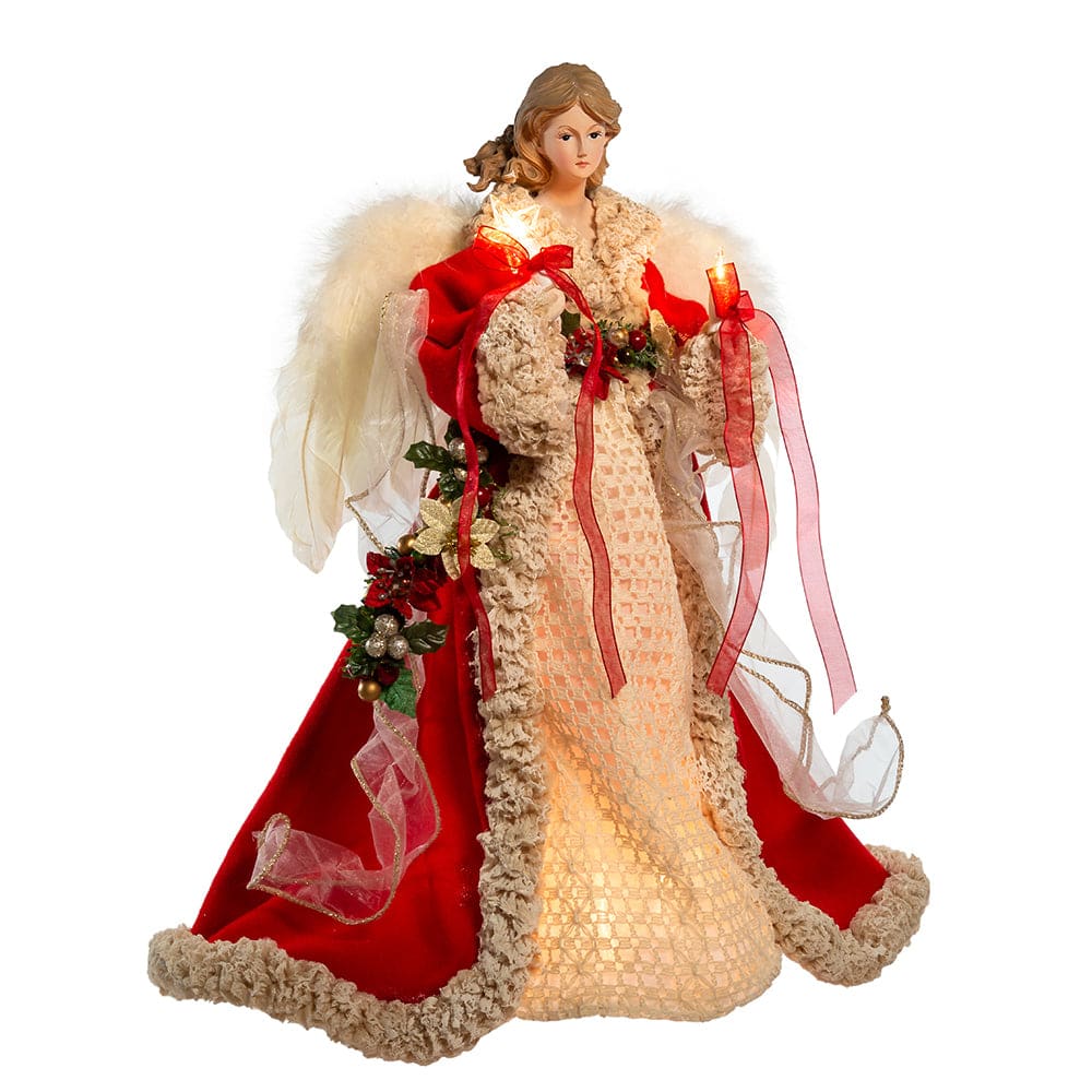16" UL 10-Light Red & Ivory Angel Tree Topper