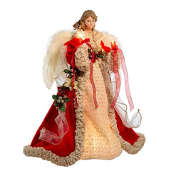 16" UL 10-Light Red & Ivory Angel Tree Topper