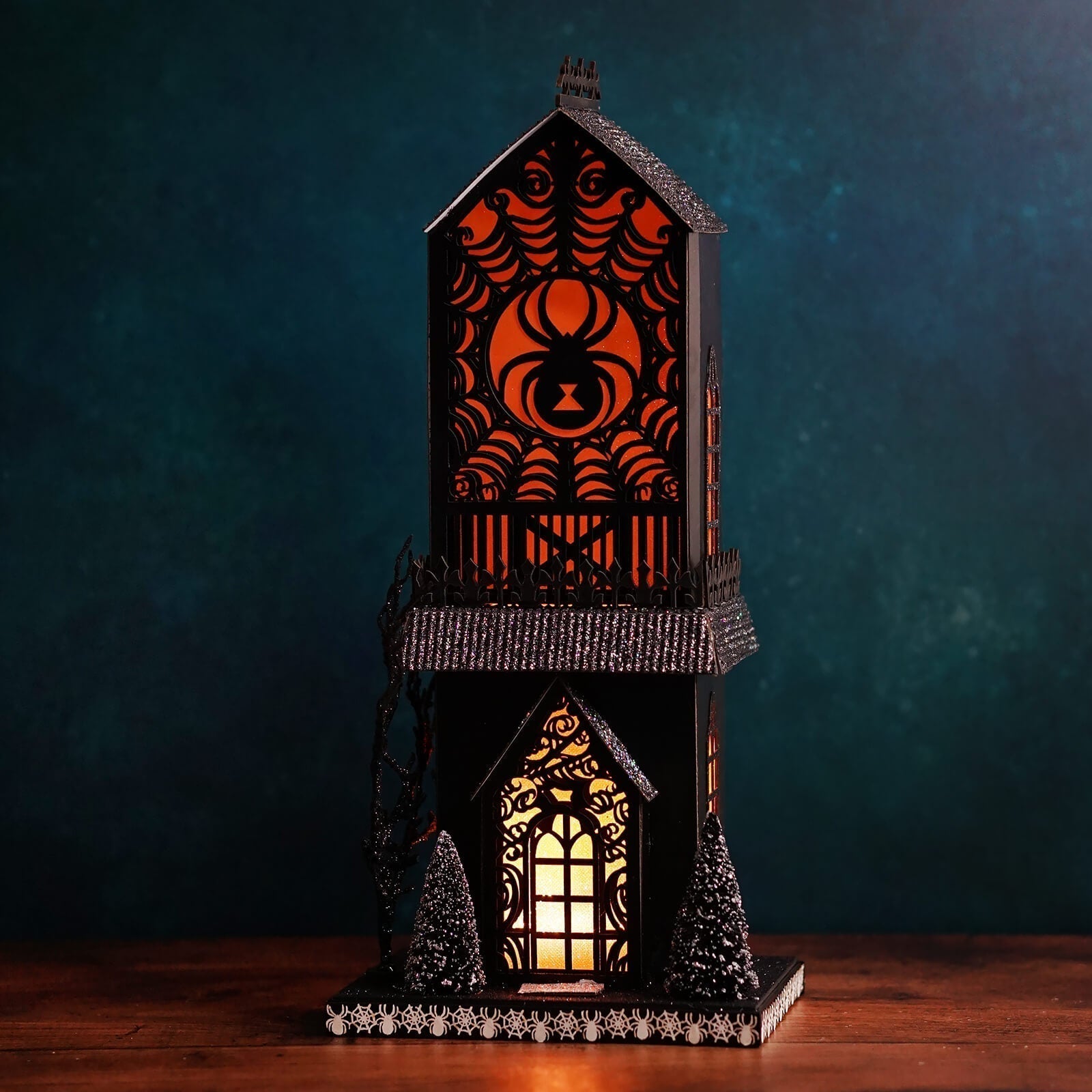 17.25" Lighted Spider Haunted Gothic House