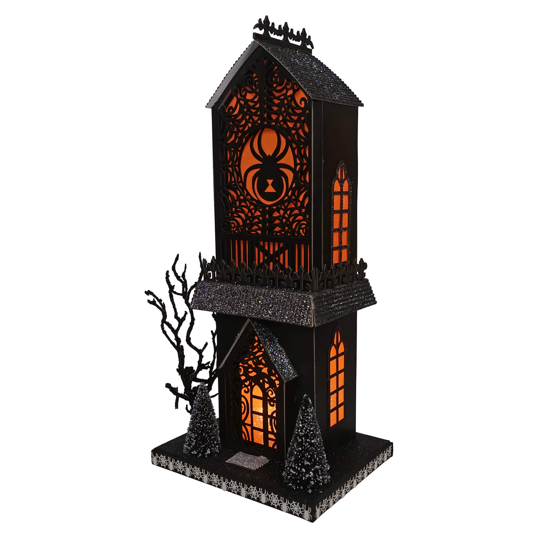 17.25" Lighted Spider Haunted Gothic House