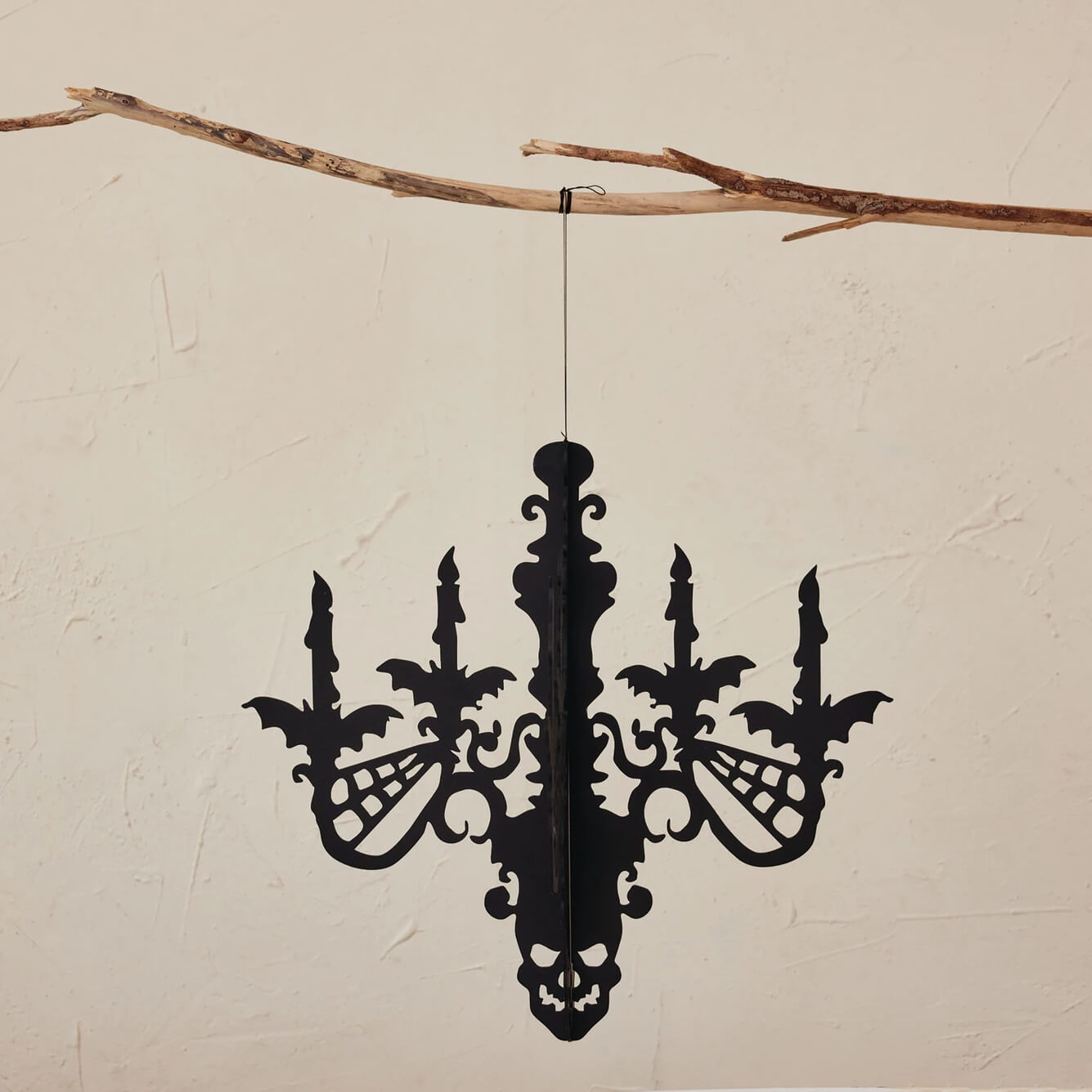 17" Hanging MDF Interlocking Black Chandelier With Bats