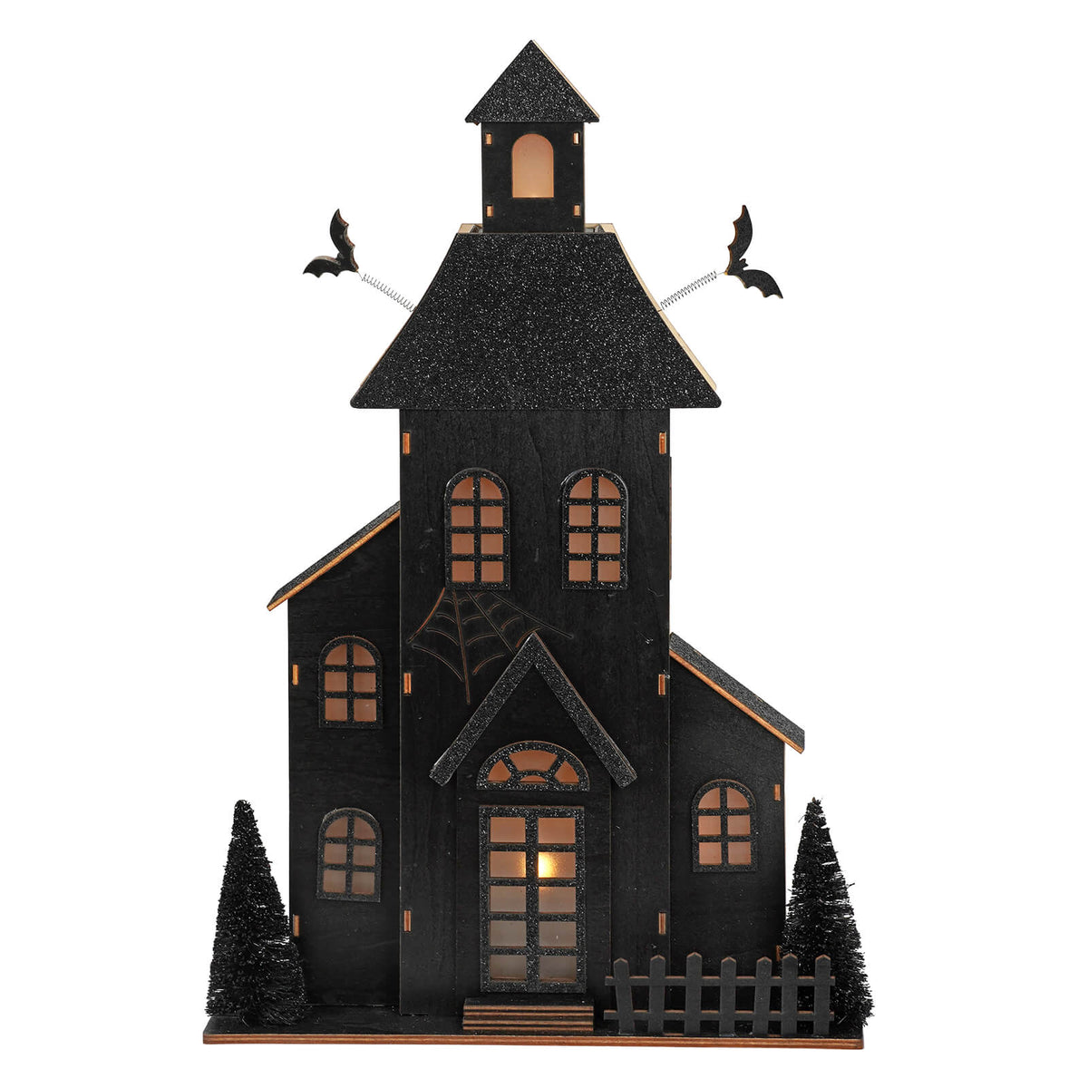 18" Large Lighted Haunted House Featuring Spider Web & Flying Bats