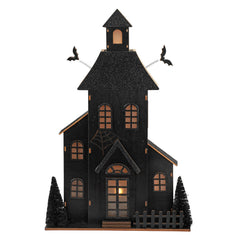 18" Large Lighted Haunted House Featuring Spider Web & Flying Bats