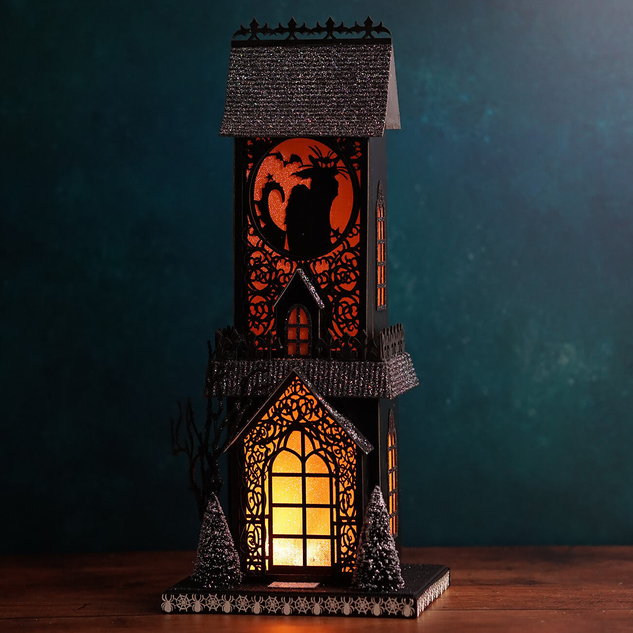 18" Lighted Black Cat Haunted Gothic House