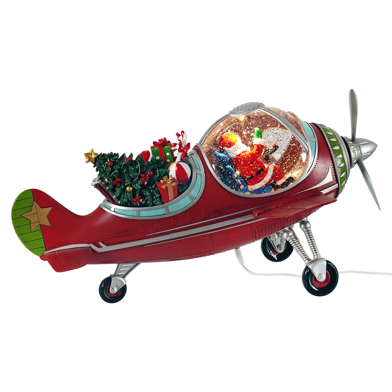 18" Lighted Spinning Airplane Water Globe Featuring Santa Delivering Presents