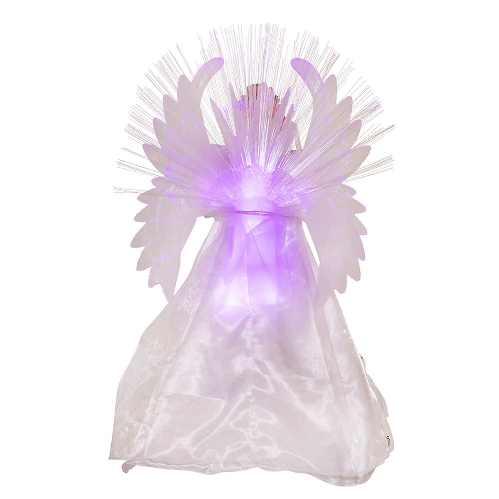 18" UL 70-Light Multicolored Fiber-Optic LED White & Silver Angel Tree Topper