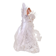 18" UL 70-Light Multicolored Fiber-Optic LED White & Silver Angel Tree Topper