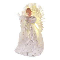 18" UL 70-Light Multicolored Fiber-Optic LED White & Silver Angel Tree Topper