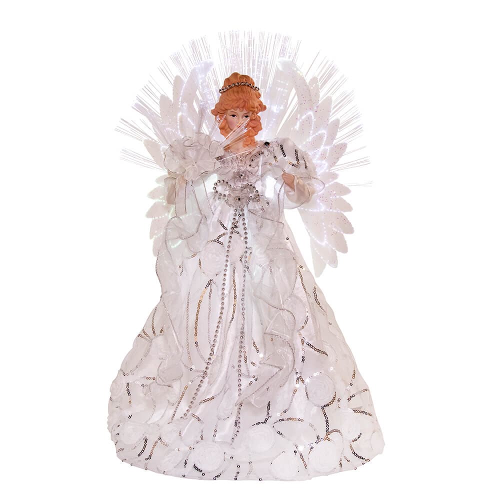18" UL 70-Light Multicolored Fiber-Optic LED White & Silver Angel Tree Topper