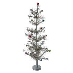 19" Silver Finish Tinsel Tree With Multi Color Ball Ornaments