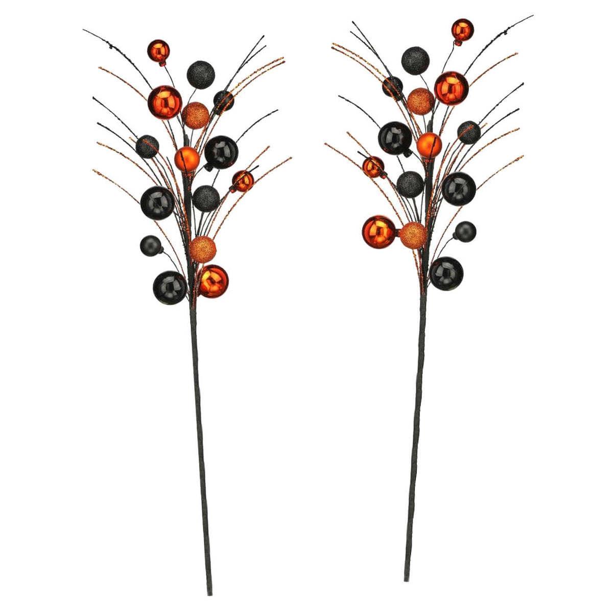 20" Orange & Black Glitter Halloween Ball Sprays Set/2