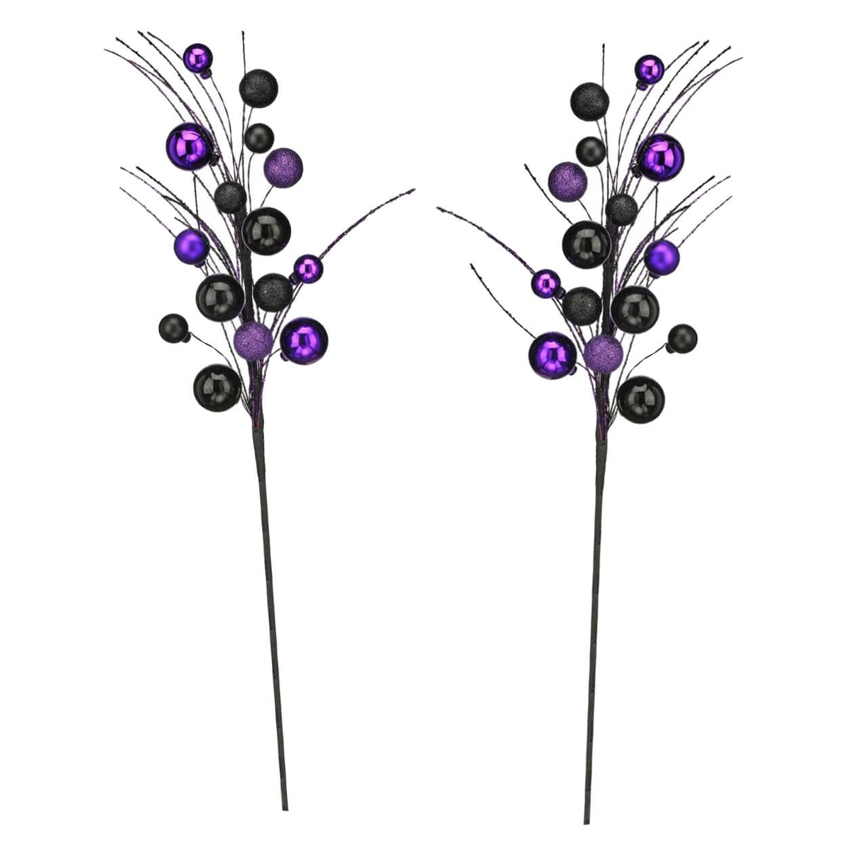 20" Purple & Black Glitter Halloween Ball Sprays Set/2