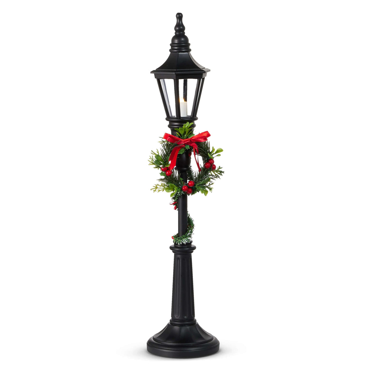 21" Lighted Holiday Black Lamp Post
