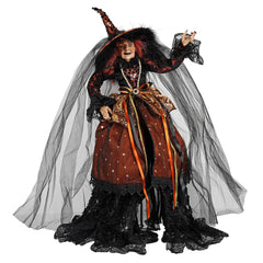 22" Large Balancing & Posable Orange Accented Black Dress Witch