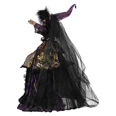 22" Large Balancing & Posable Purple Accented Black Dress Witch