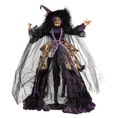 22" Large Balancing & Posable Purple Accented Black Dress Witch