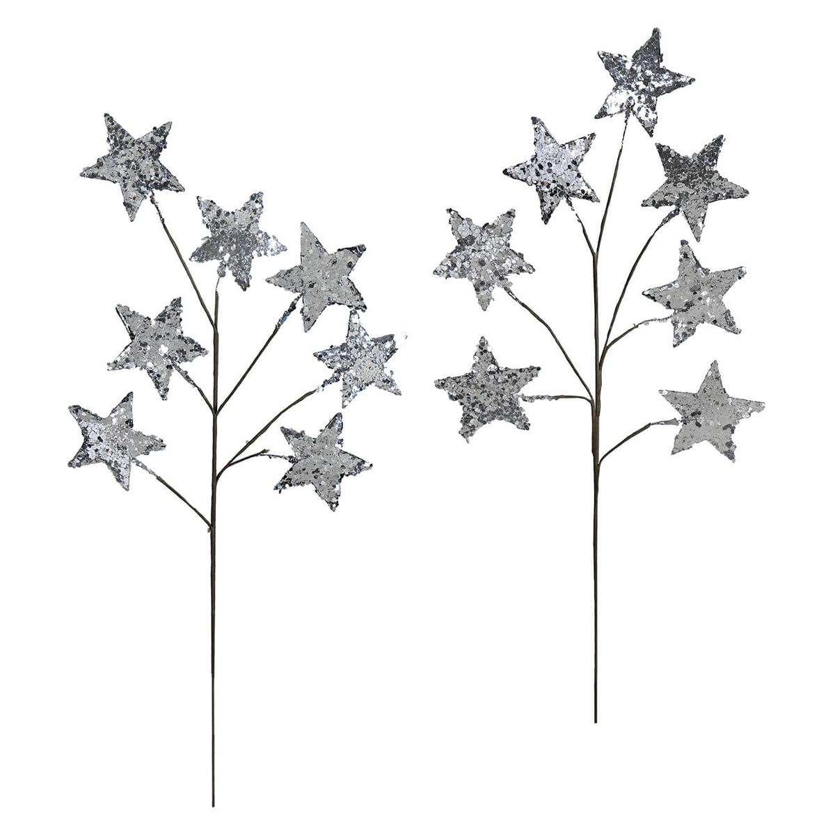22" Silver Glitter Finish Paper Star Spray Set/2