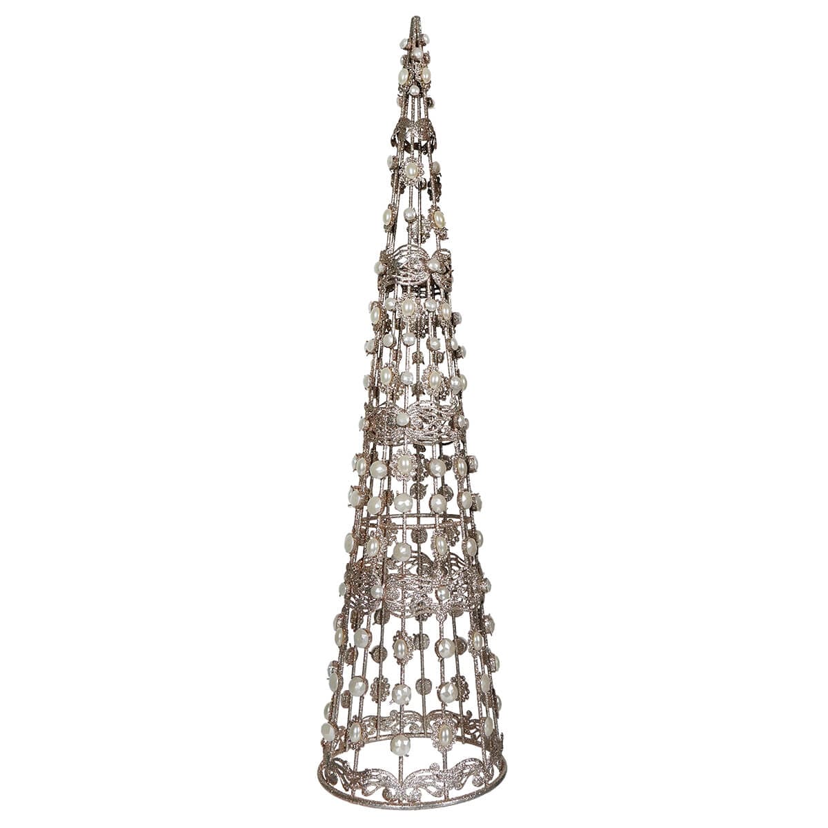 24" Champagne Medium Filigree Wire Cone Tree With Jewels