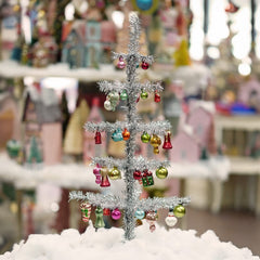 24" Christmas Memories Glass Ornamented Tinsel Tree