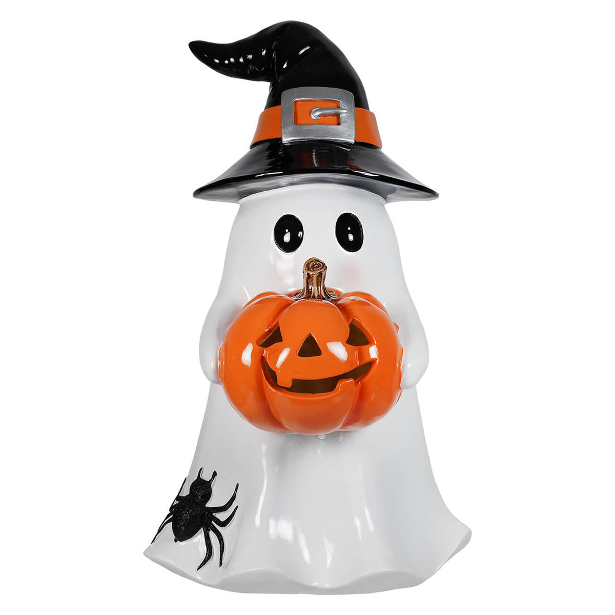 24" Large Ghost Holding Lighted Pumpkin