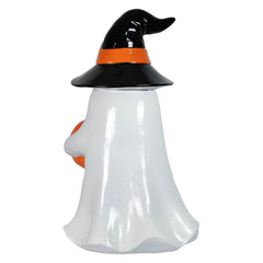 24" Large Ghost Holding Lighted Pumpkin
