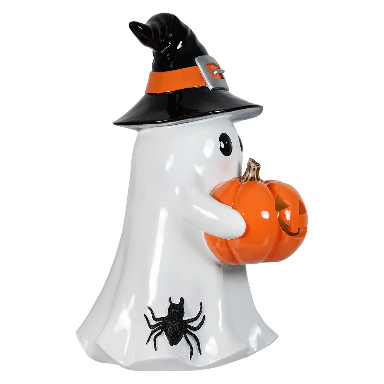 24" Large Ghost Holding Lighted Pumpkin