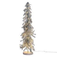 24" LED Lighted Silver Tinsel Metal Holiday Tree With Wood Base